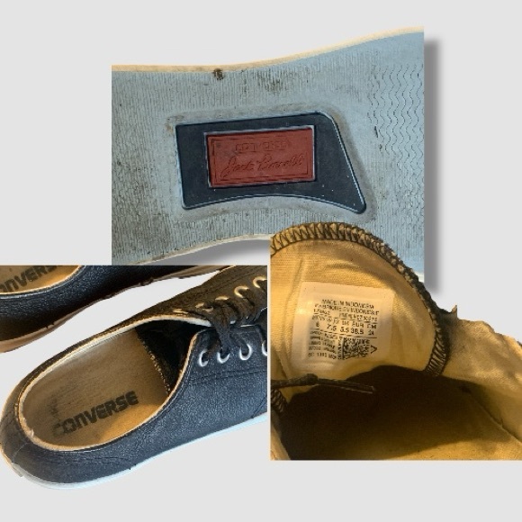 Converse Jack Purcell Black Pebbled Leather Low Top Sneakers Sz 7.5 - Picture 8 of 8